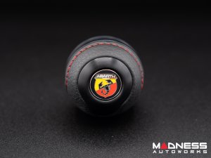FIAT 500 Gear Shift Knob - Black Italy - Black Base/ Black Leather Top + ABARTH Logo